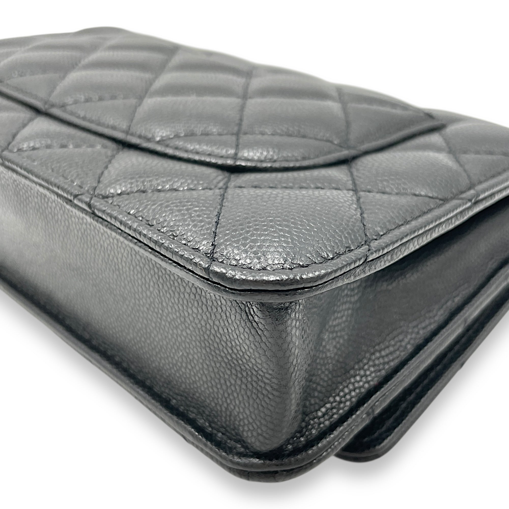 Quilted CC Black Wallet on Chain in Caviar Leather, Gold hardware