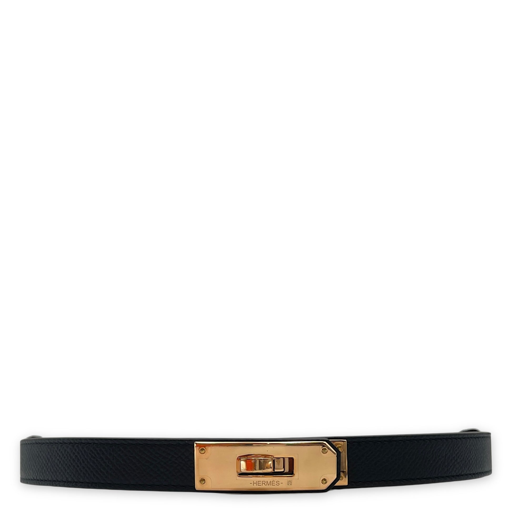 Kelly 18 Black Belt in Epsom, Rose Gold hardware
