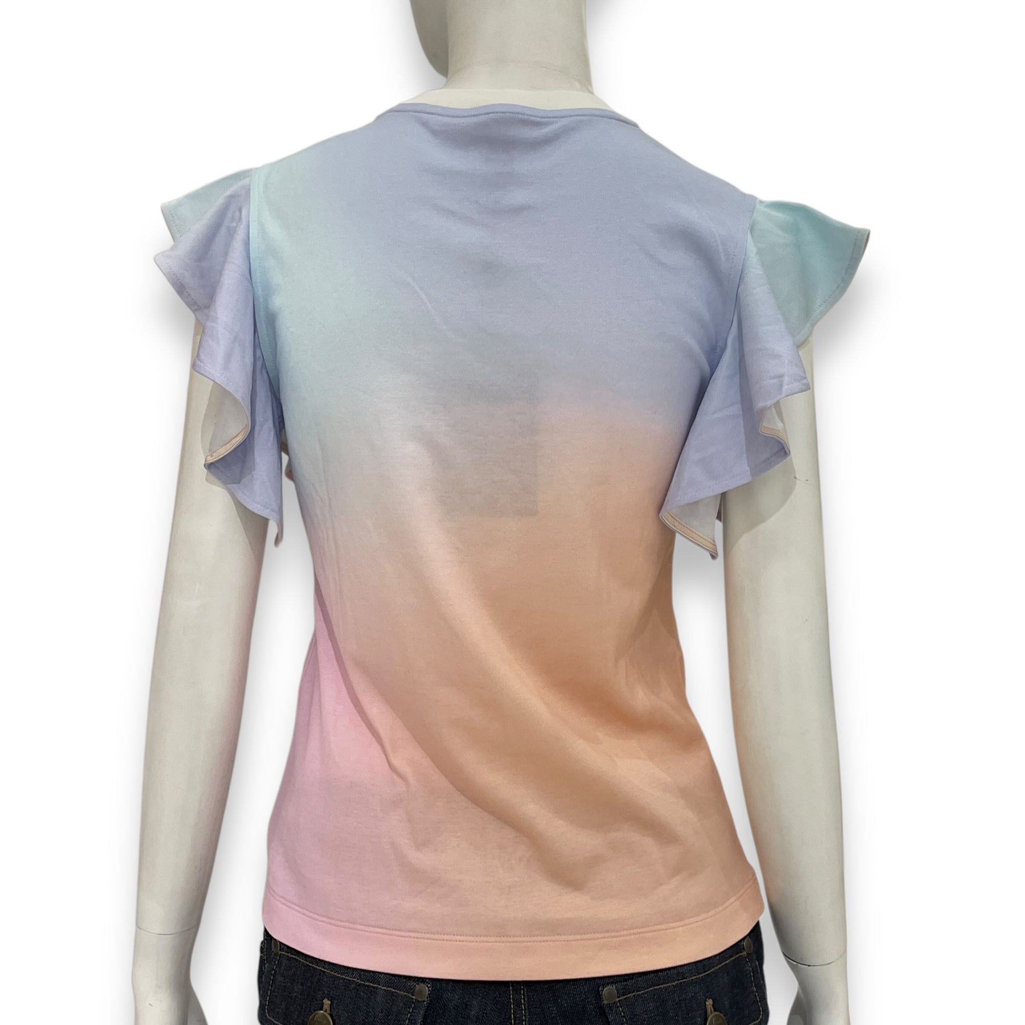 Gradient Chain T Shirt with Flutter Sleeves XS Pink Ready-to-Wear in Cotton, Gold hardware