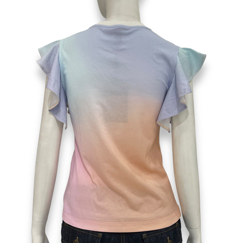 Gradient Chain T Shirt with Flutter Sleeves XS Pink Ready-to-Wear in Cotton, Gold hardware