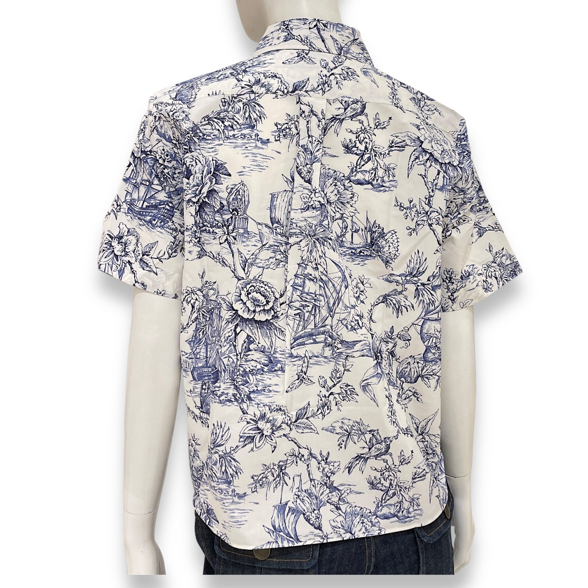 Toile De Jouy Print Short Sleeved Shirt 34 White Ready-to-Wear in Cotton