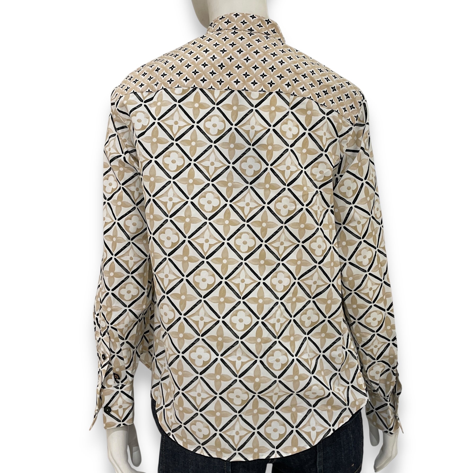 Colourful Logo Print Long-Sleeved Shirt 34 Beige Ready-to Wear in Cotton