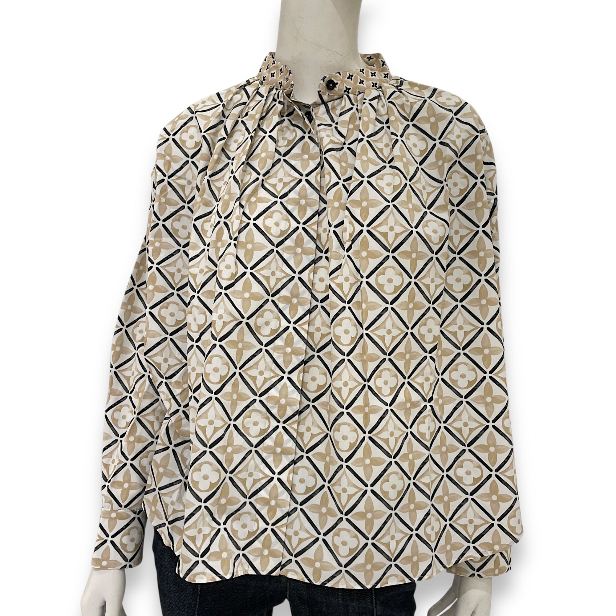 Colourful Logo Print Long-Sleeved Shirt 34 Beige Ready-to Wear in Cotton
