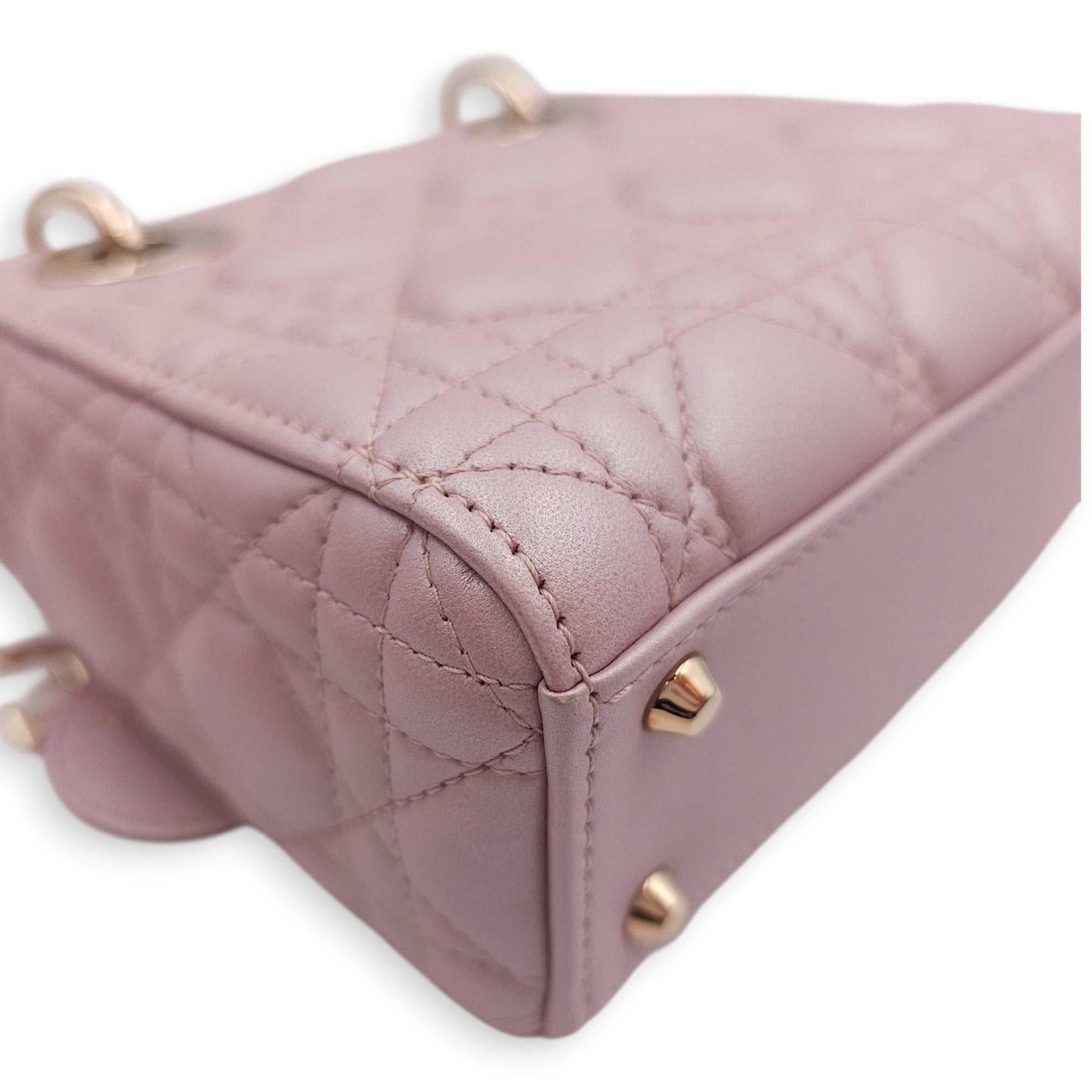Lady Dior Mini Pearly Pink Top Handle Bag in Lambskin, Gold hardware
