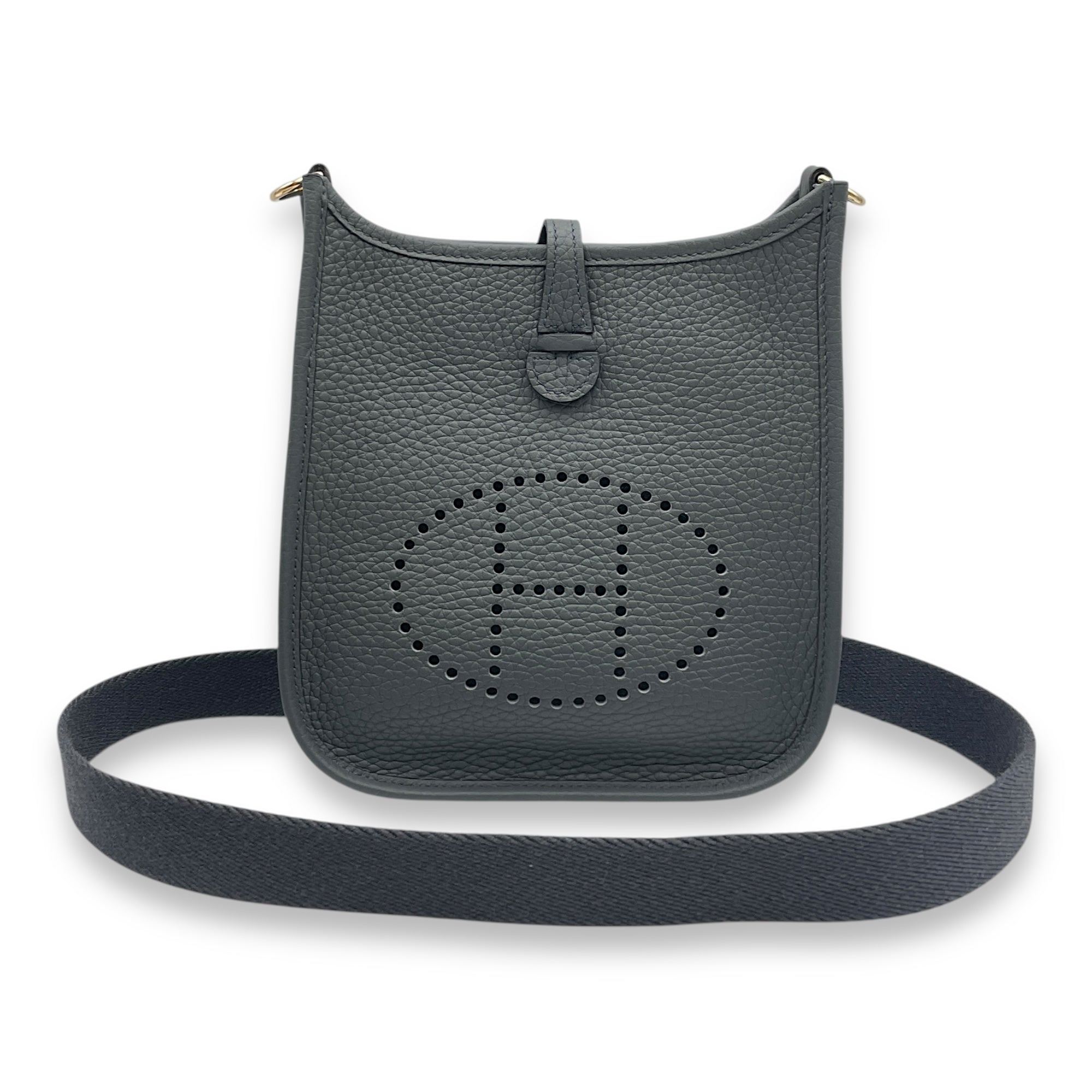 Evelyne (Short Strap) Mini Gris Misty in Clemence, Permabrass hardware