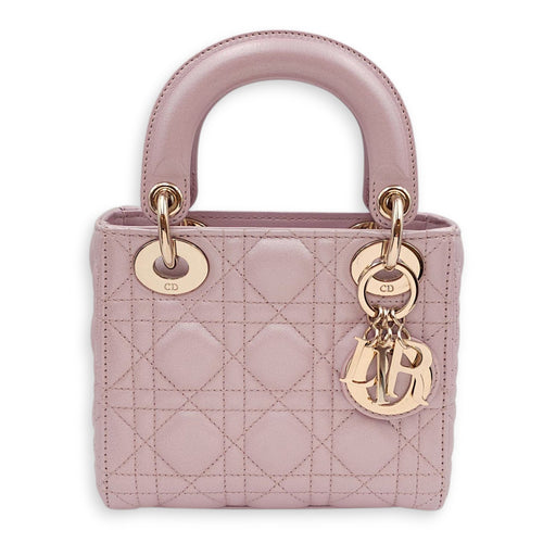 Lady Dior Mini Pearly Pink Top Handle Bag in Lambskin, Gold hardware