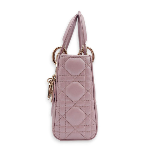 Lady Dior Mini Pearly Pink Top Handle Bag in Lambskin, Gold hardware