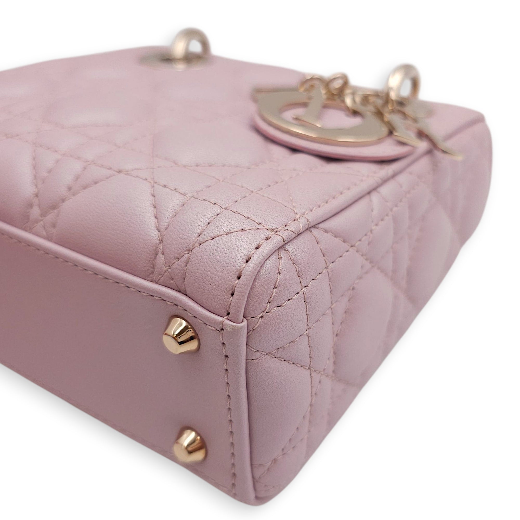 Lady Dior Mini Pearly Pink Top Handle Bag in Lambskin, Gold hardware