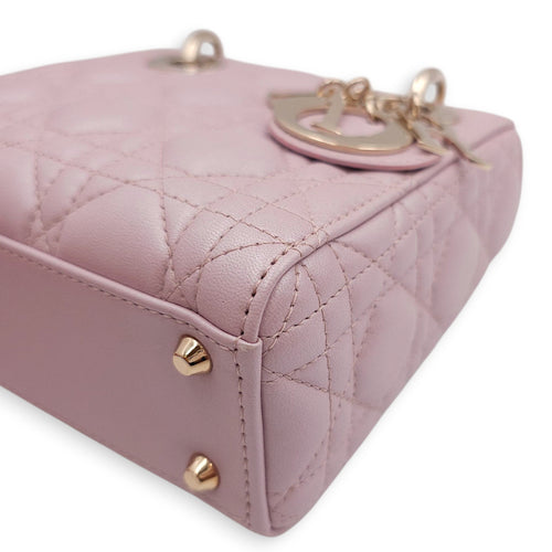Lady Dior Mini Pearly Pink Top Handle Bag in Lambskin, Gold hardware