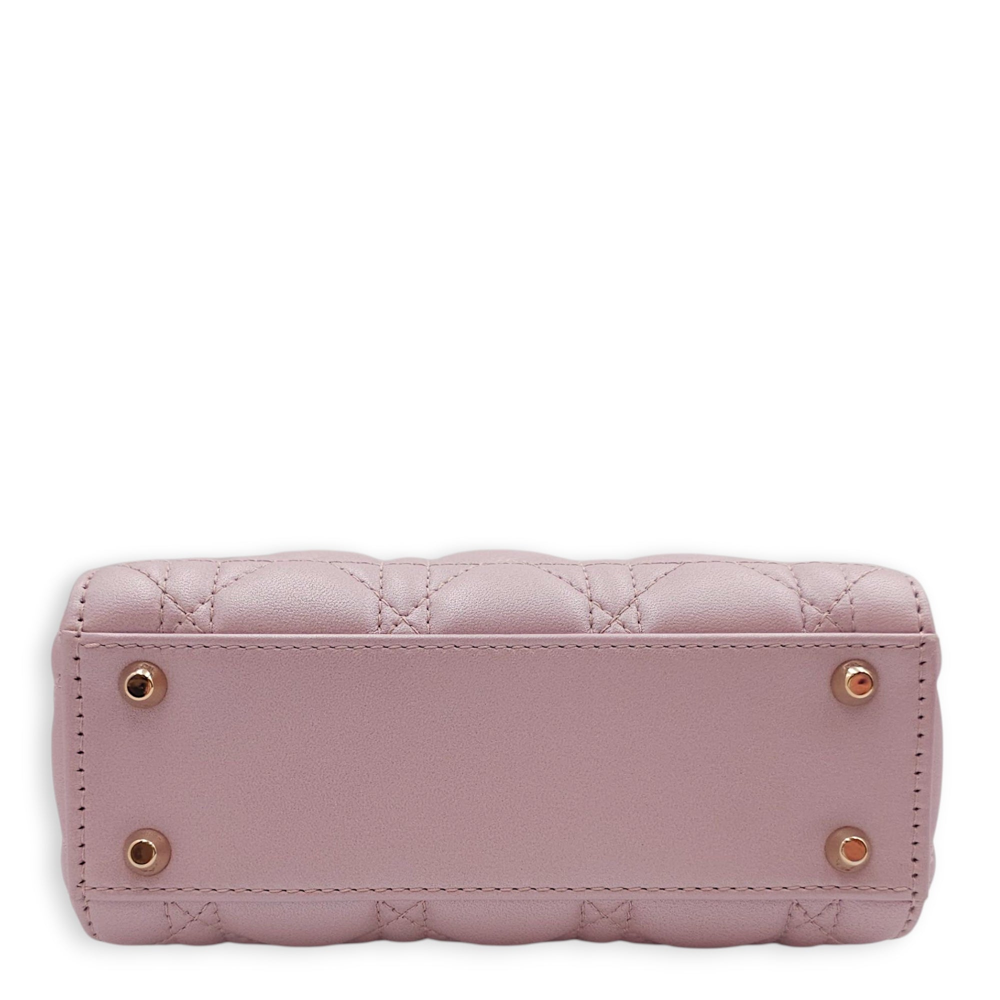 Lady Dior Mini Pearly Pink Top Handle Bag in Lambskin, Gold hardware