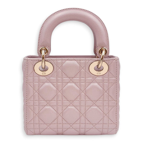 Lady Dior Mini Pearly Pink Top Handle Bag in Lambskin, Gold hardware