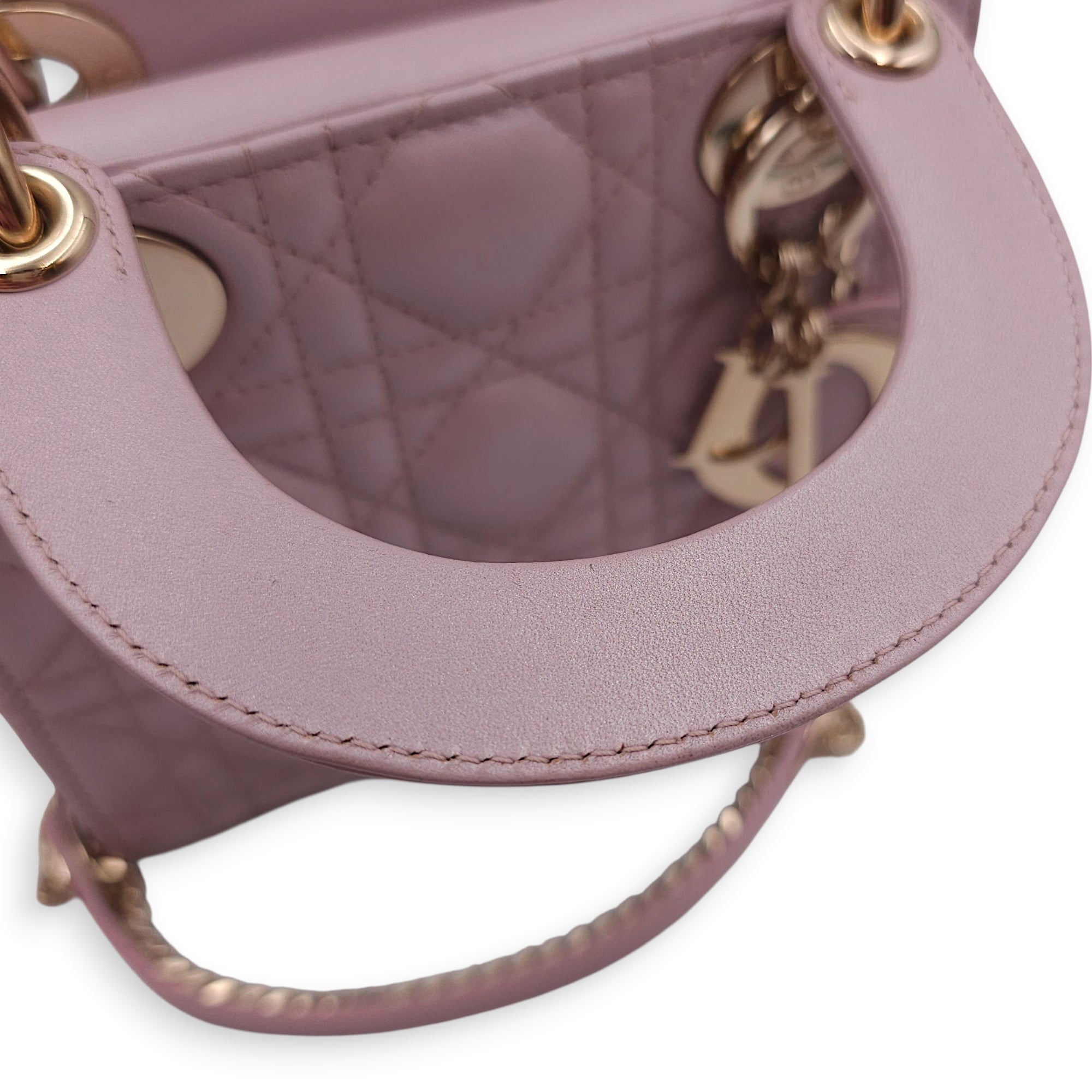 Lady Dior Mini Pearly Pink Top Handle Bag in Lambskin, Gold hardware