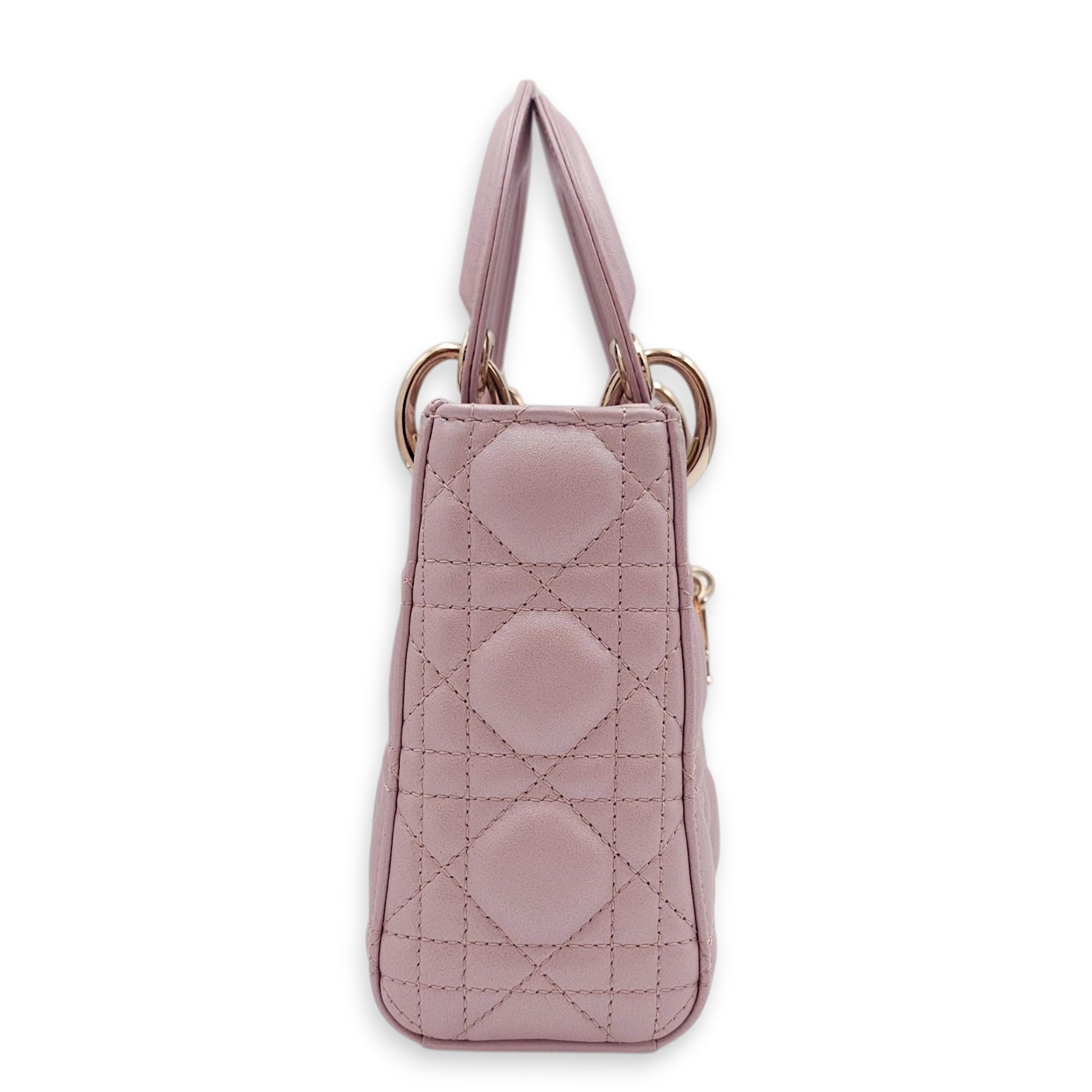 Lady Dior Mini Pearly Pink Top Handle Bag in Lambskin, Gold hardware