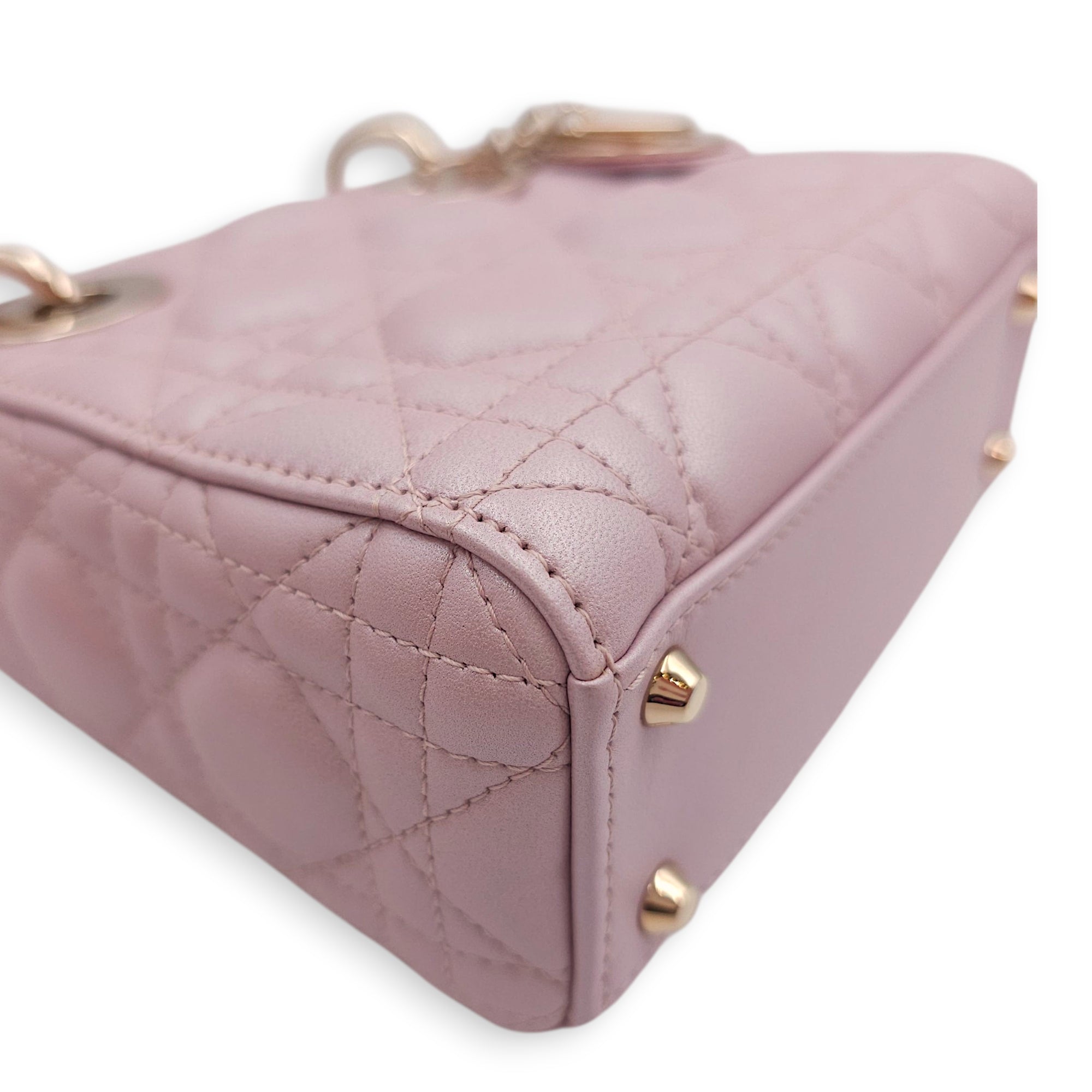 Lady Dior Mini Pearly Pink Top Handle Bag in Lambskin, Gold hardware