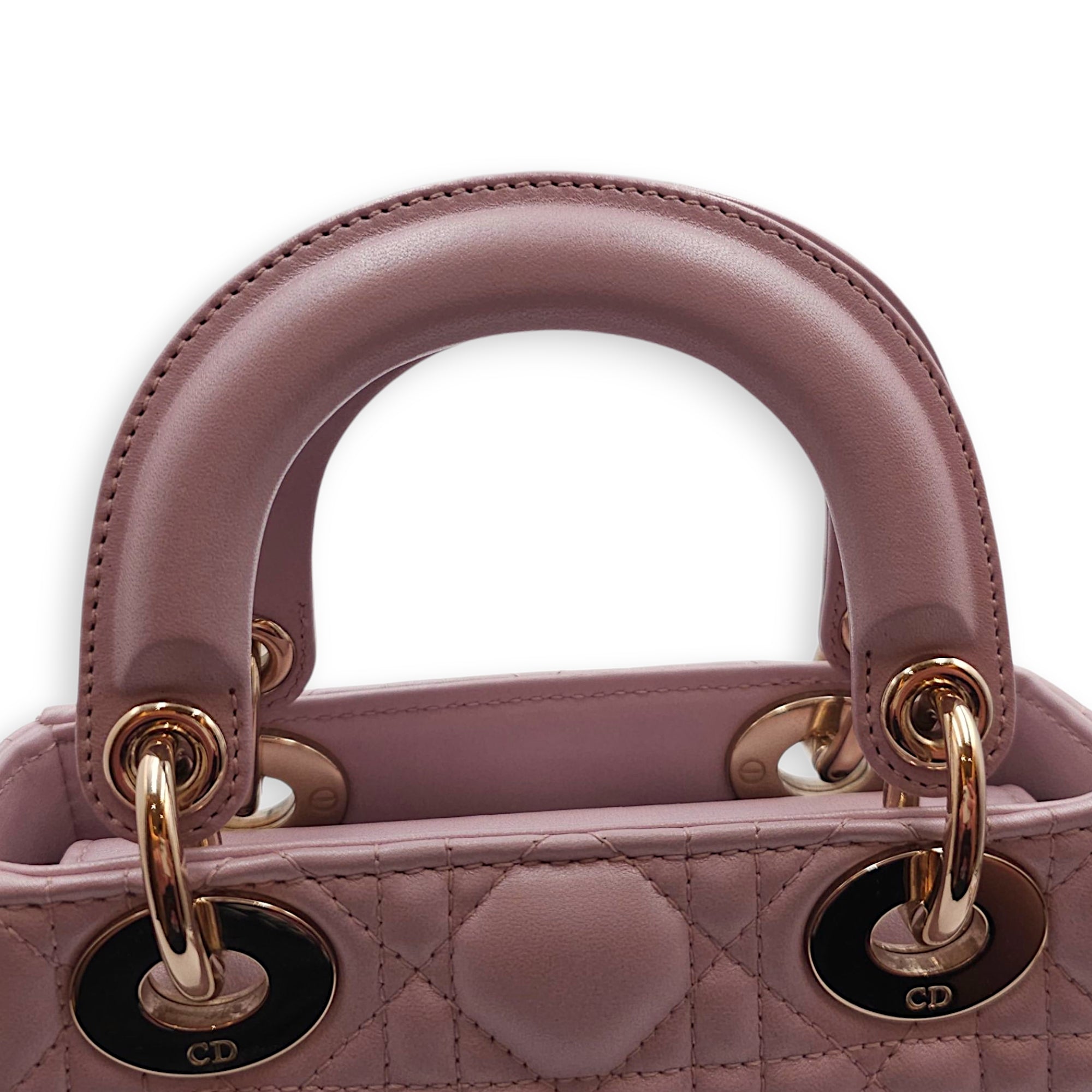 Lady Dior Mini Pearly Pink Top Handle Bag in Lambskin, Gold hardware