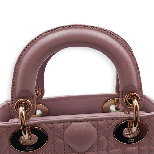 Lady Dior Mini Pearly Pink Top Handle Bag in Lambskin, Gold hardware