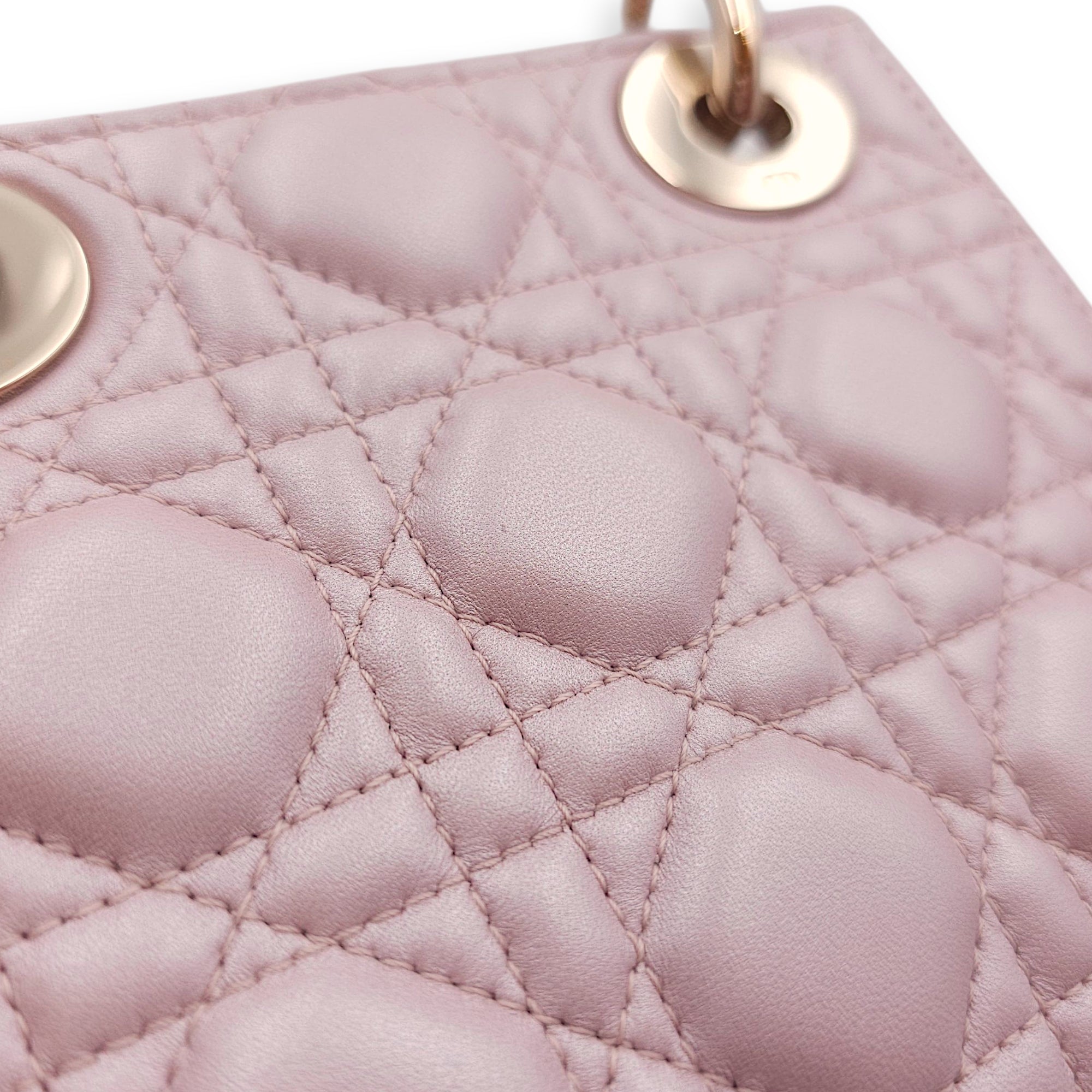 Lady Dior Mini Pearly Pink Top Handle Bag in Lambskin, Gold hardware