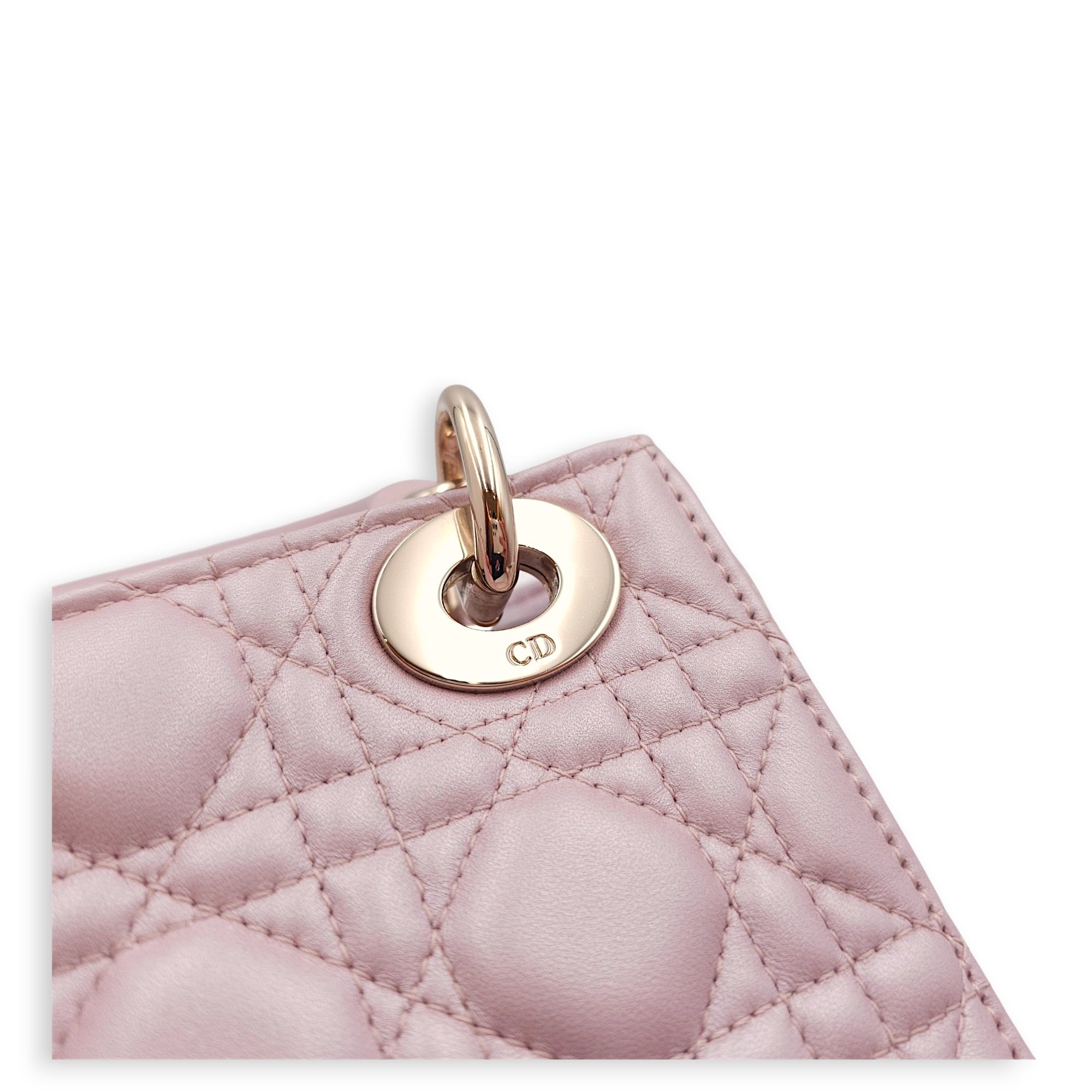 Lady Dior Mini Pearly Pink Top Handle Bag in Lambskin, Gold hardware