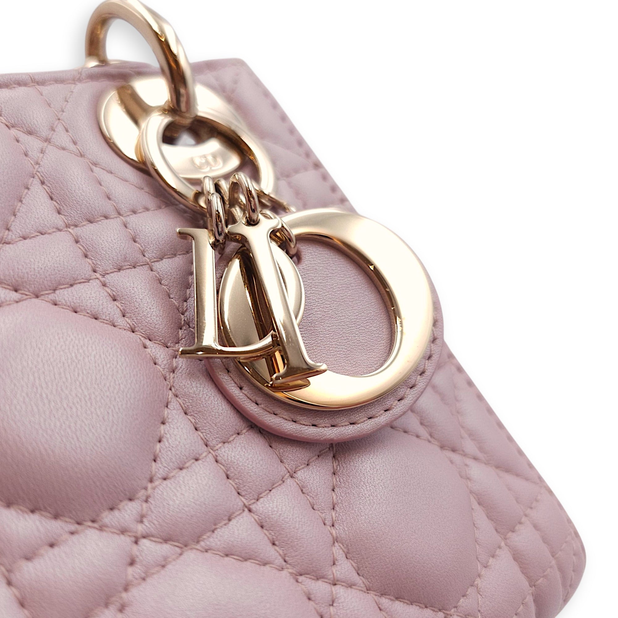 Lady Dior Mini Pearly Pink Top Handle Bag in Lambskin, Gold hardware