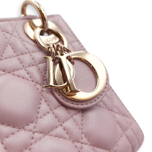 Lady Dior Mini Pearly Pink Top Handle Bag in Lambskin, Gold hardware