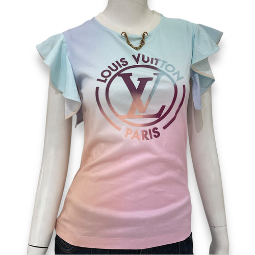Gradient Chain T Shirt with Flutter Sleeves XS Pink Ready-to-Wear in Cotton, Gold hardware
