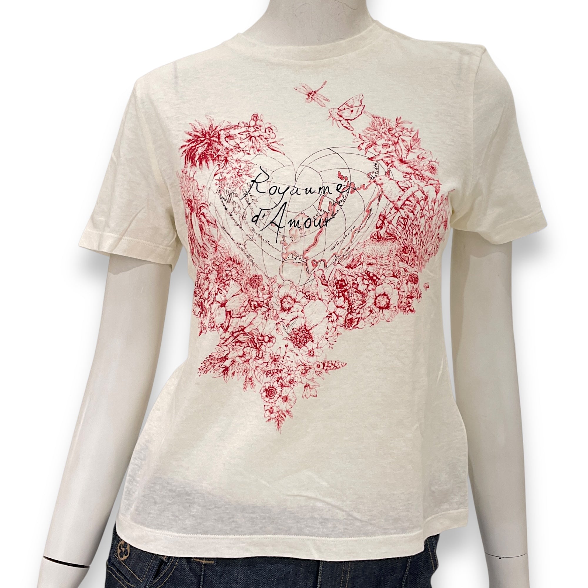 Floral Heart Graphic T-Shirt XS White Ready-to Wear in Cotton