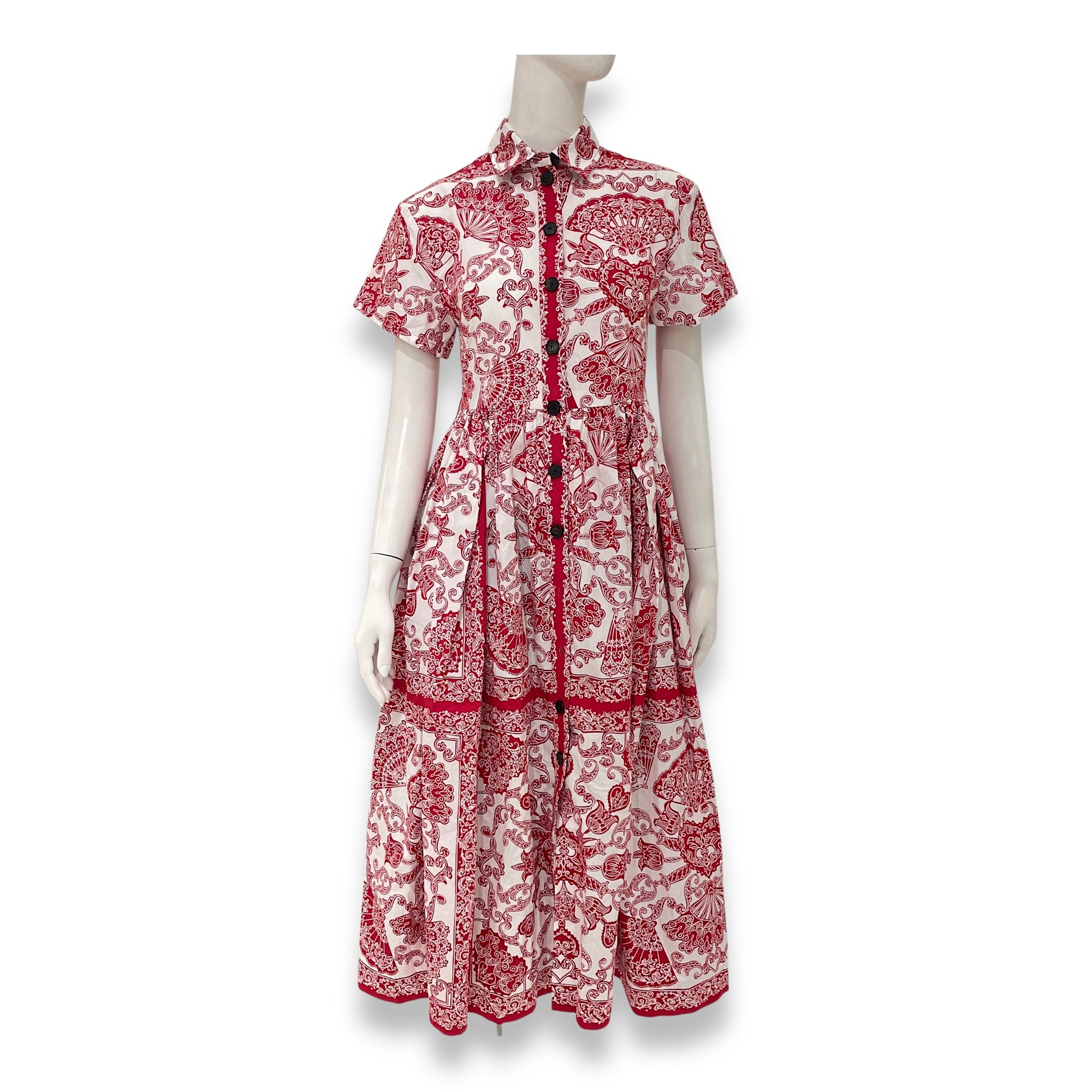 Printed Long Dress 36 Red Ready-To-Wear in Cotton