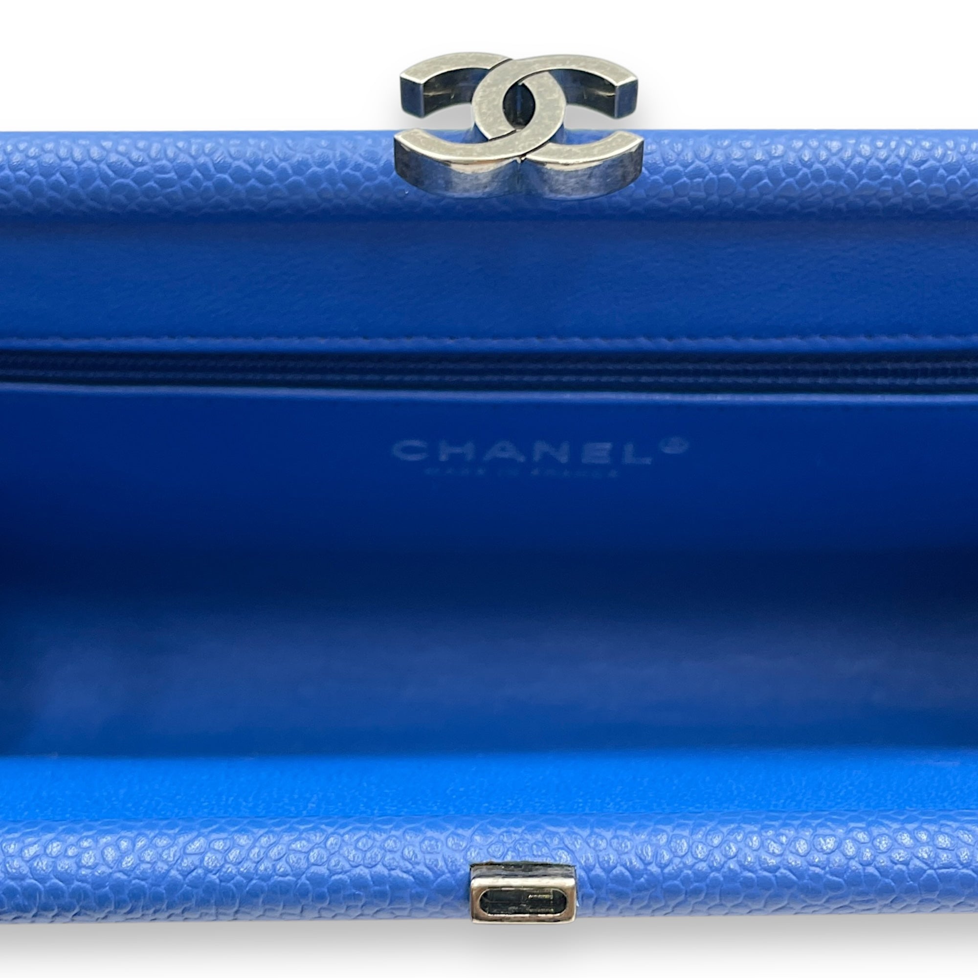 Timeless Blue Clutch in Caviar Leather, Ruthenium hardware