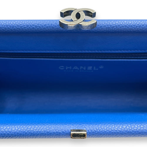 Timeless Blue Clutch in Caviar Leather, Ruthenium hardware