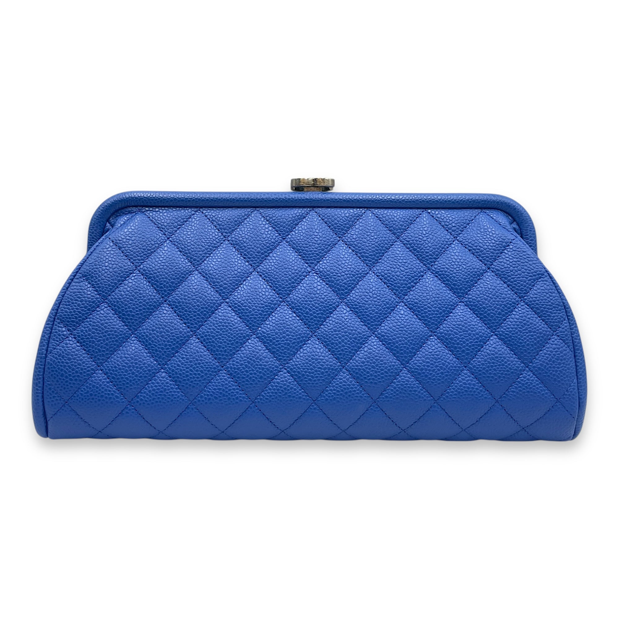 Timeless Blue Clutch in Caviar Leather, Ruthenium hardware