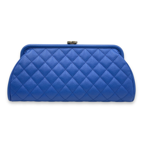 Timeless Blue Clutch in Caviar Leather, Ruthenium hardware