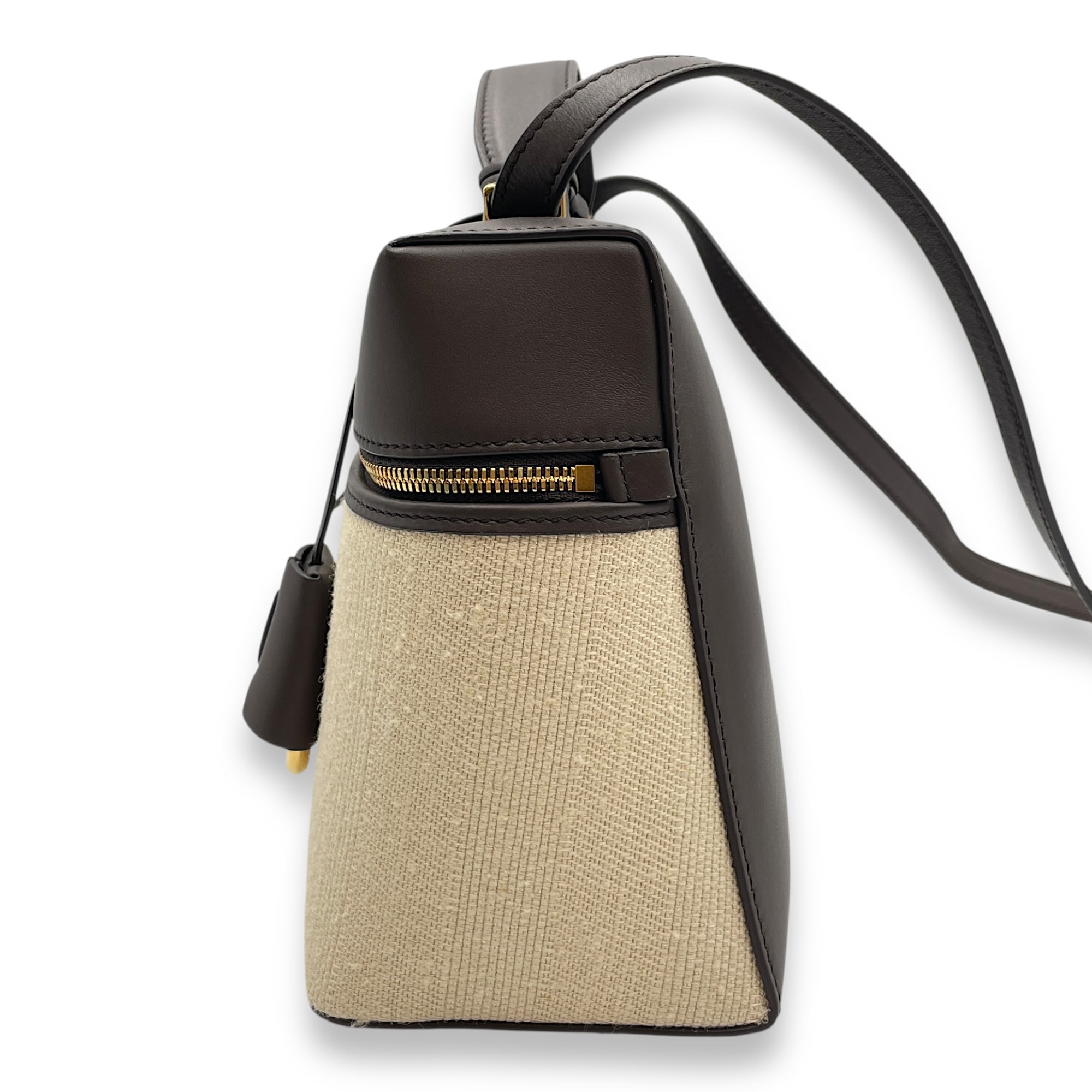 Extra Pocket 27 Silk Milk Amber-Dark Chocolate Shoulder Bag in Silk, Gold hardware