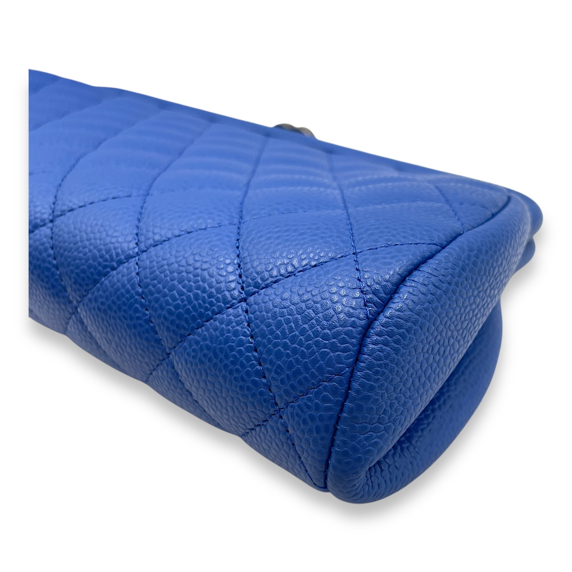Timeless Blue Clutch in Caviar Leather, Ruthenium hardware