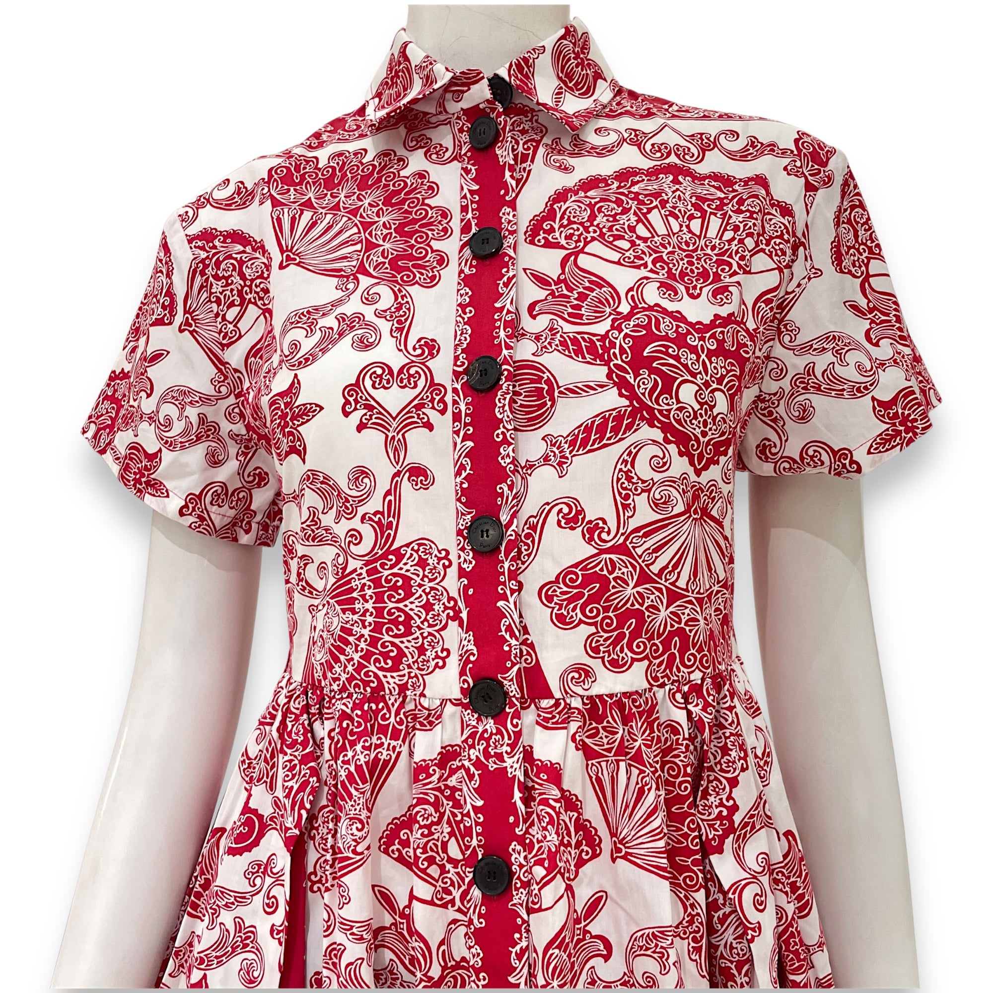 Printed Long Dress 36 Red Ready-To-Wear in Cotton