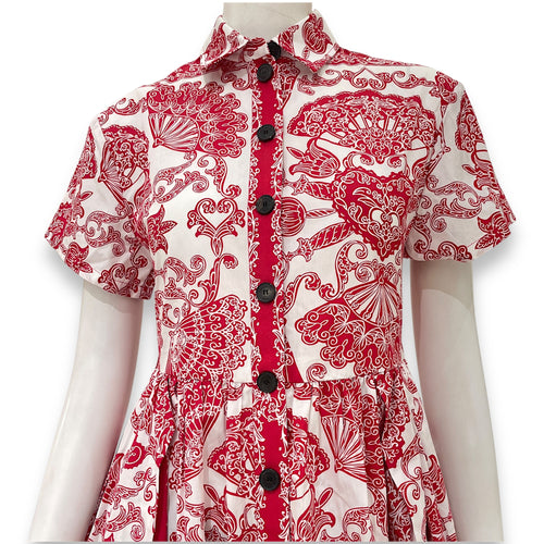 Printed Long Dress 36 Red Ready-To-Wear in Cotton