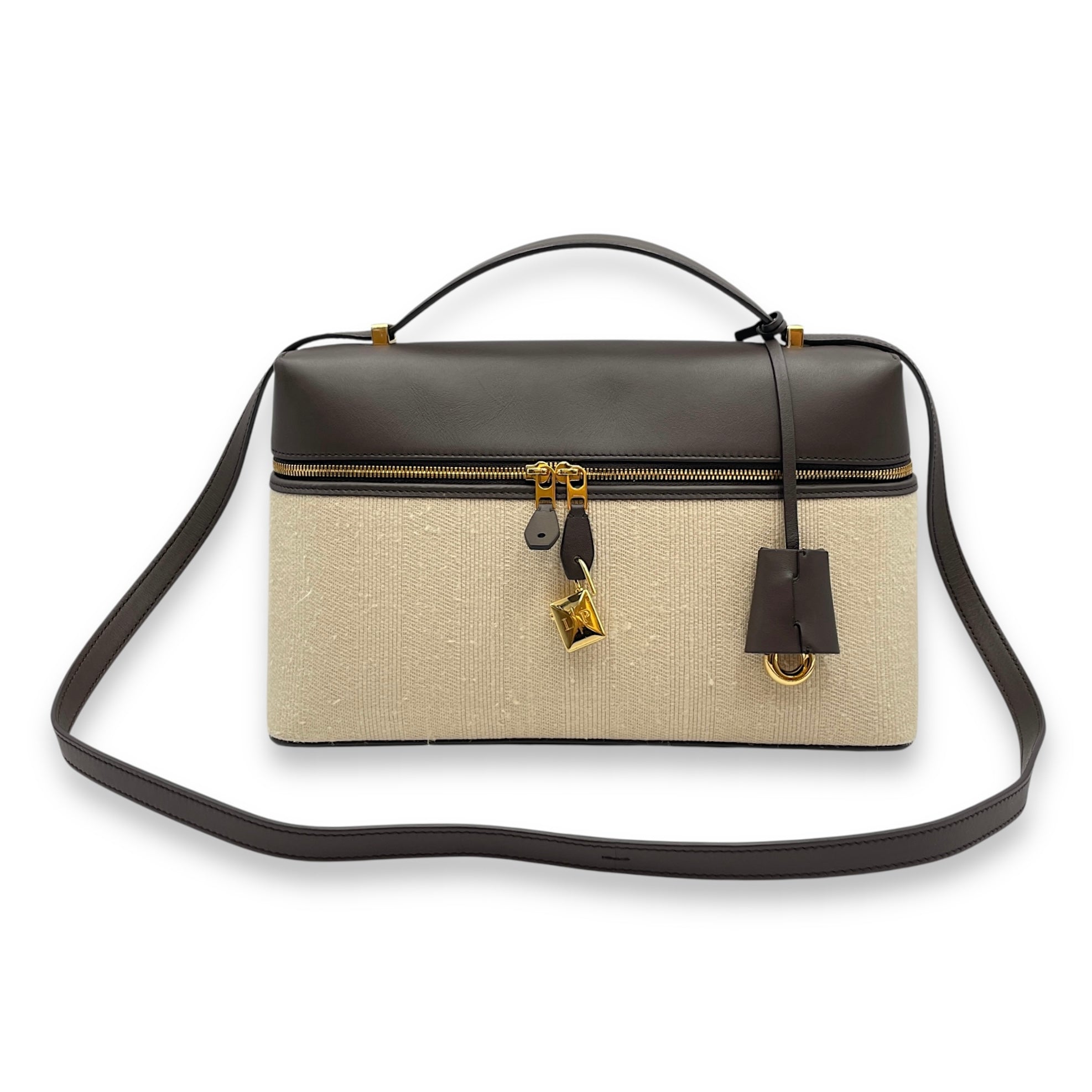 Extra Pocket 27 Silk Milk Amber-Dark Chocolate Shoulder Bag in Silk, Gold hardware