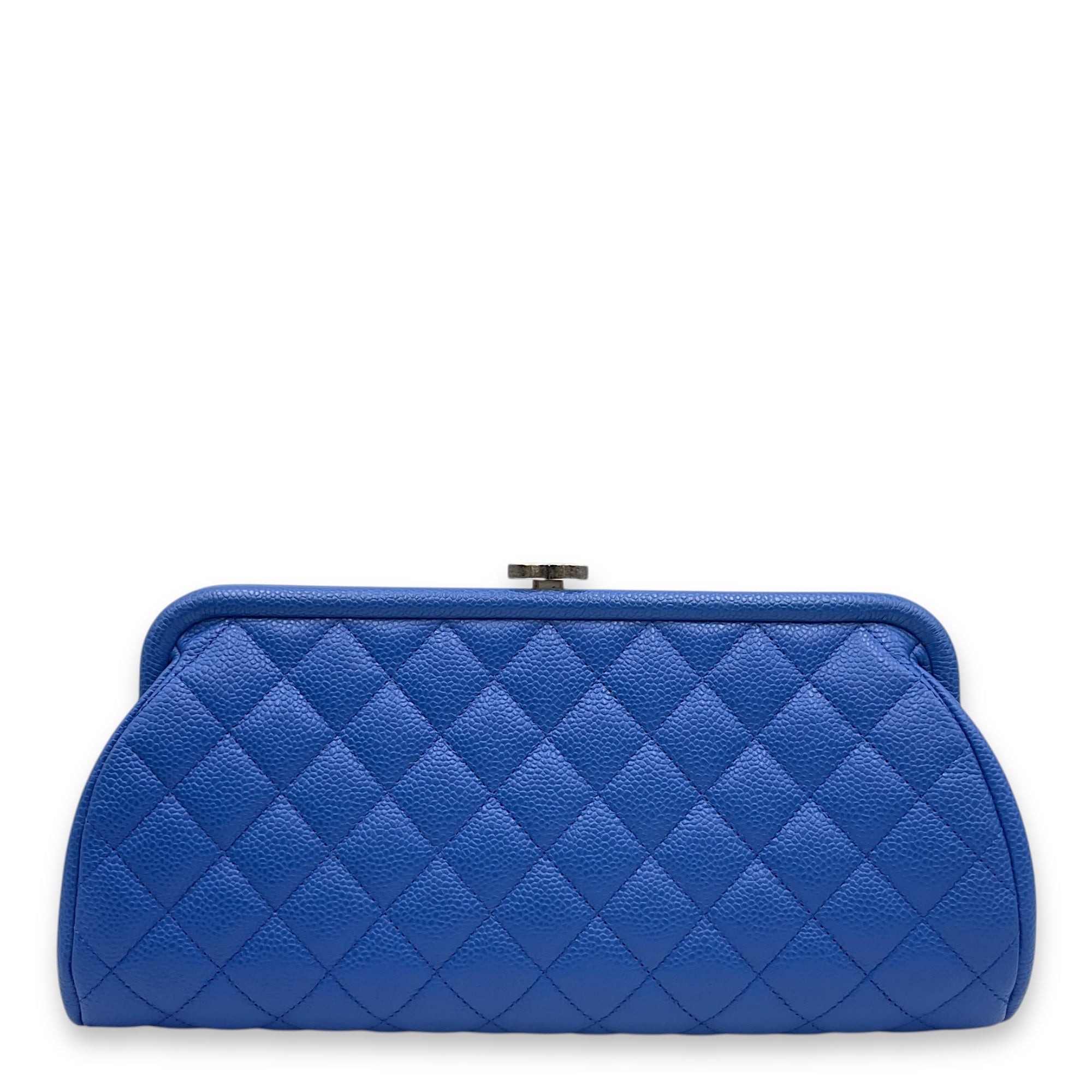 Timeless Blue Clutch in Caviar Leather, Ruthenium hardware