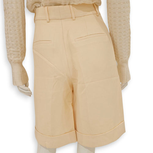 High Waisted Wool Bermuda 34 Beige Ready-To-Wear , Silver hardware