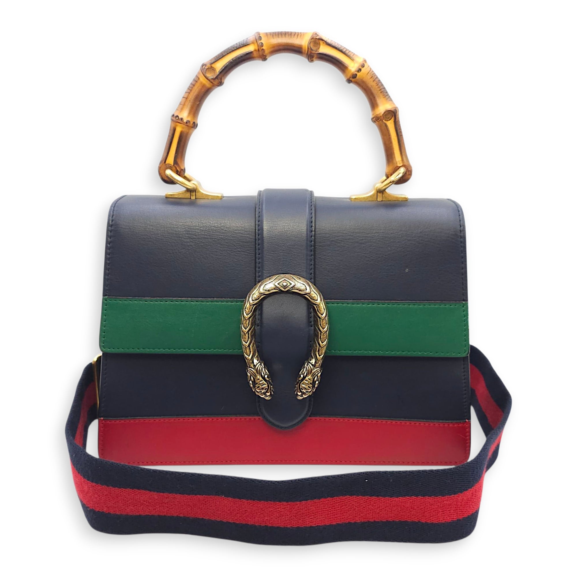 Moon Dionysus Bamboo Web Medium Multi-colour Shoulder Bag in Calfskin, Gold hardware