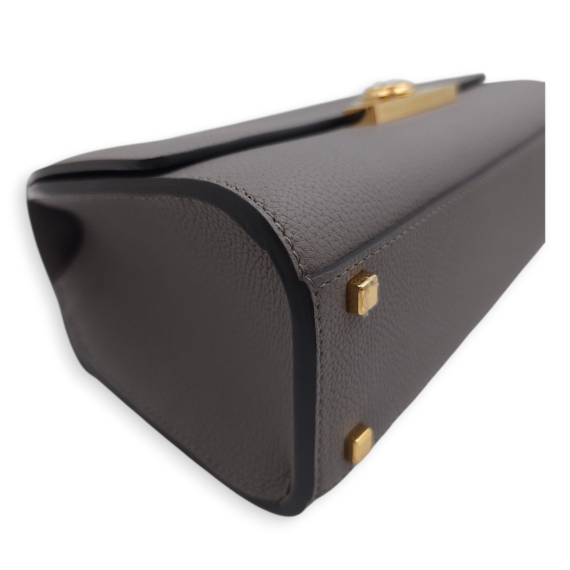 Rejane PM Grey Shoulder Bag in Calfskin, Gold hardware
