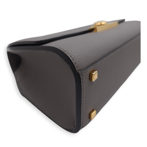 Rejane PM Grey Shoulder Bag in Calfskin, Gold hardware