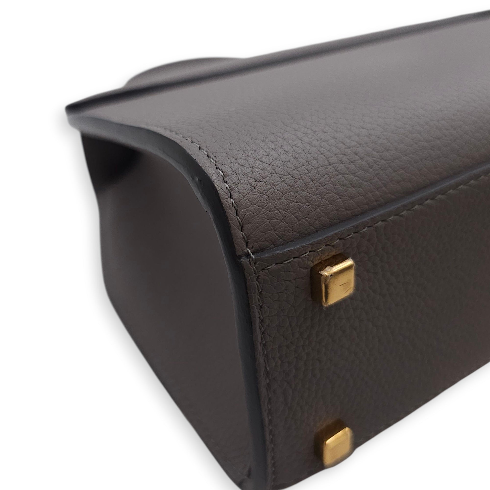 Rejane PM Grey Shoulder Bag in Calfskin, Gold hardware