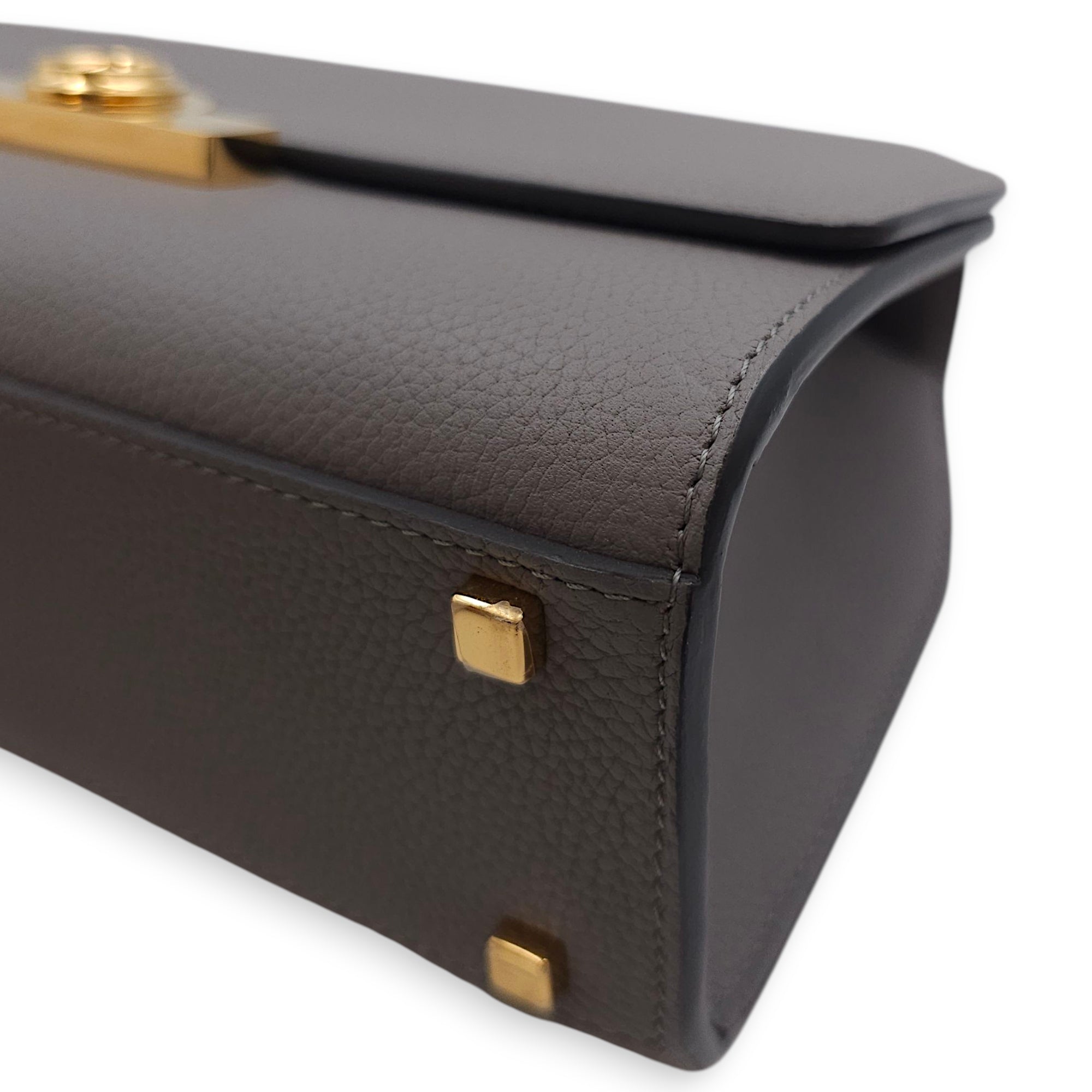 Rejane PM Grey Shoulder Bag in Calfskin, Gold hardware