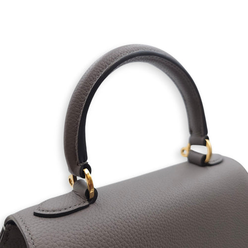 Rejane PM Grey Shoulder Bag in Calfskin, Gold hardware