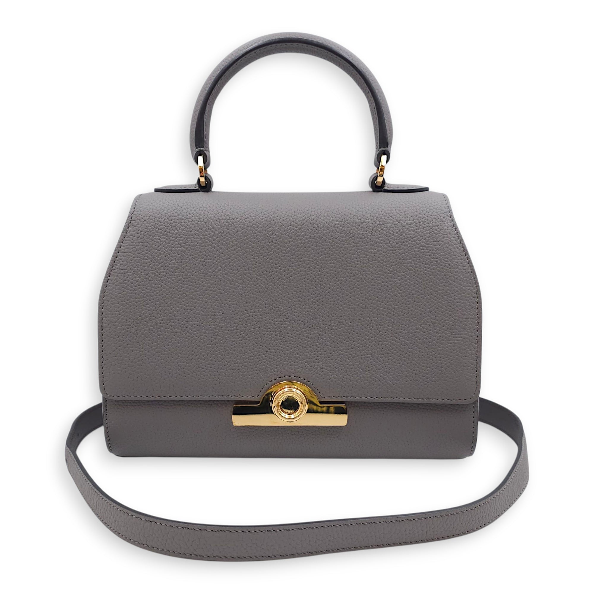 Rejane PM Grey Shoulder Bag in Calfskin, Gold hardware