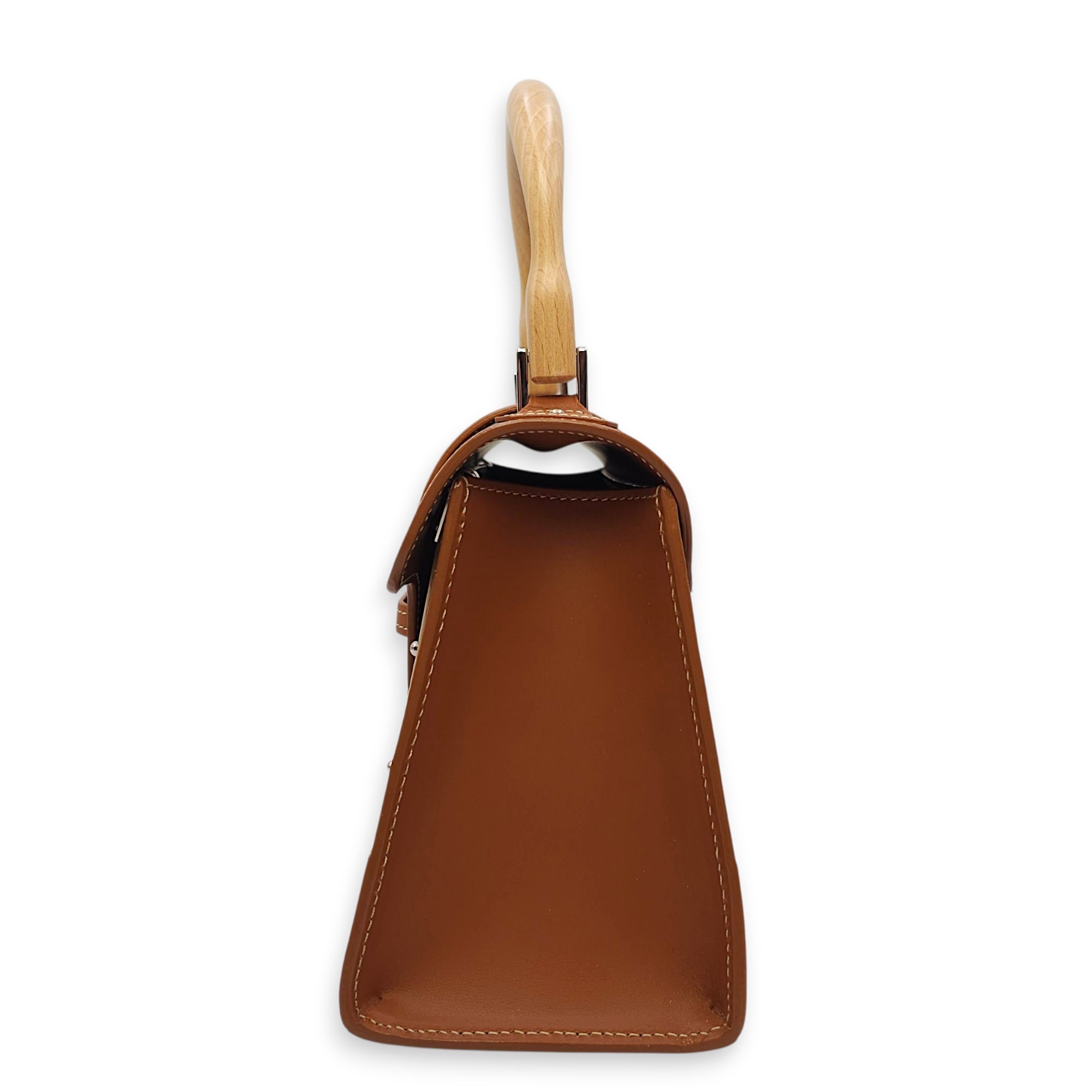 Saigon Mini Brown Shoulder Bag in Calfskin, Silver hardware