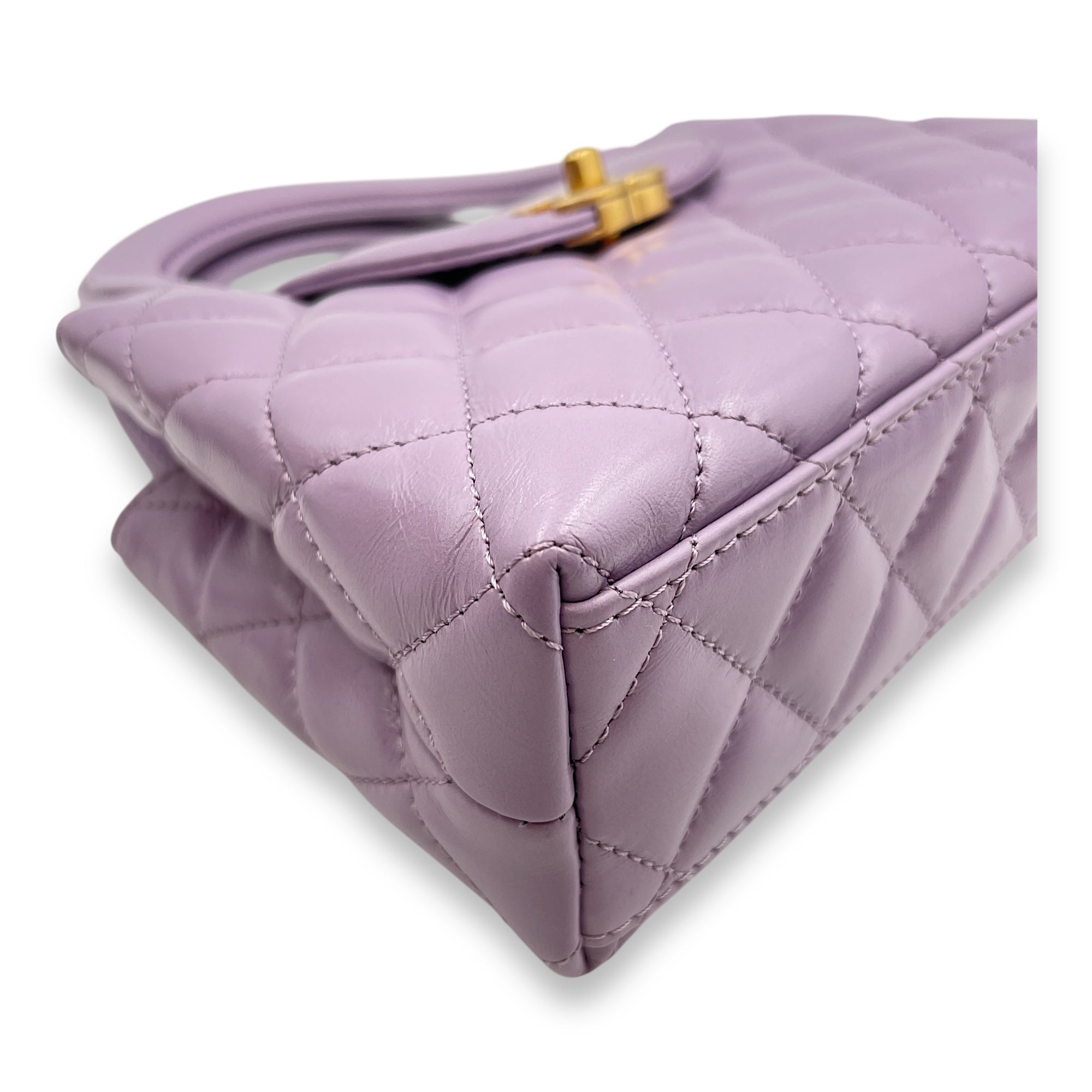 Kelly Mini Lilac Top Handle Bag in Lambskin, Brushed Gold hardware
