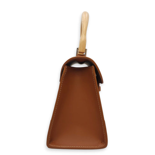 Saigon Mini Brown Shoulder Bag in Calfskin, Silver hardware