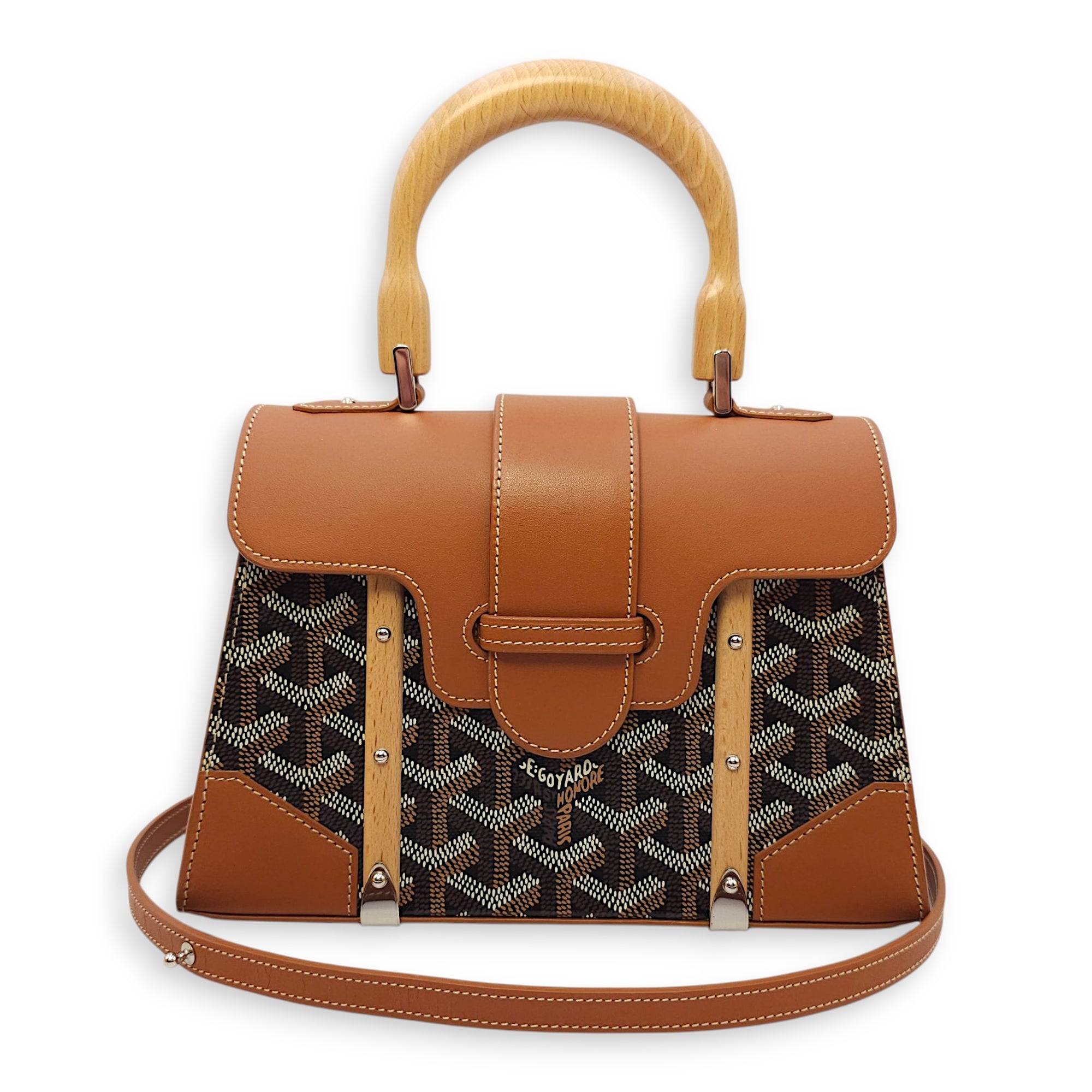 Saigon Mini Brown Shoulder Bag in Calfskin, Silver hardware