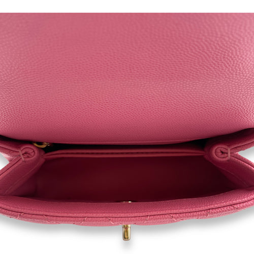 Coco Handle Mini Pink Shoulder Bag in Caviar Leather, Gold hardware